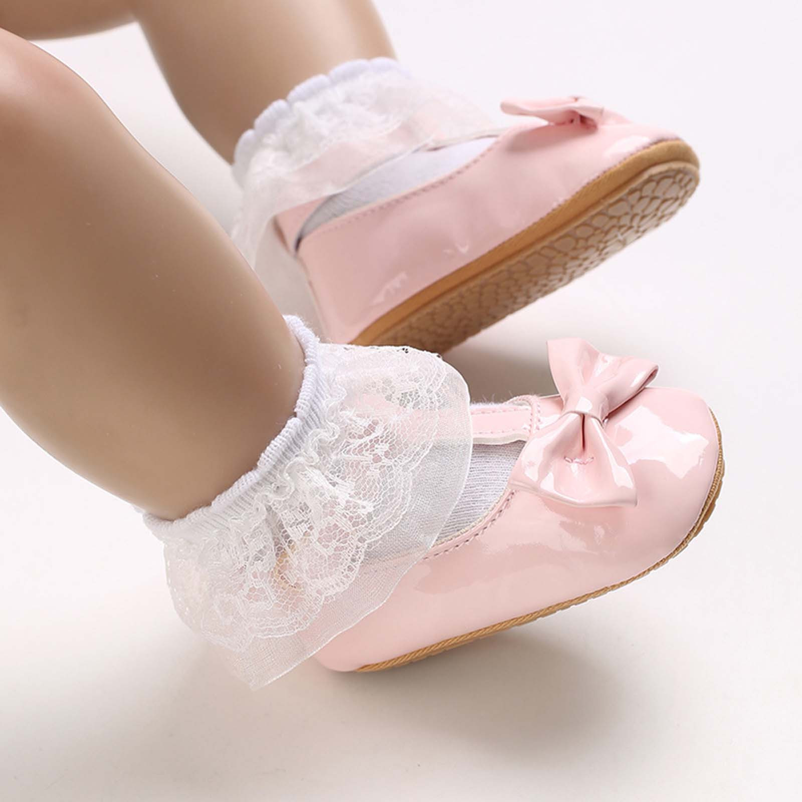 Avrntaa Baby First Shoes for Walking - Girls Mary Jane Flats with Bowknot Infant Princess Dress Shoes